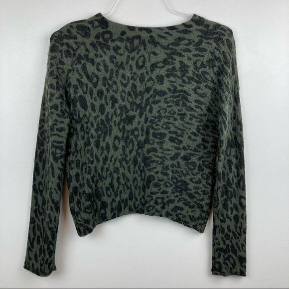 RAILS Wool/Alpaca Blend Joanna Animal Print Crewneck Sweater in Olive Leopard - Picture 9 of 12